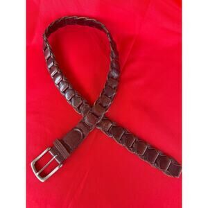 Classic Woven Braided Genuine Leather Brown Belt Solid Brass Buckle Size 30